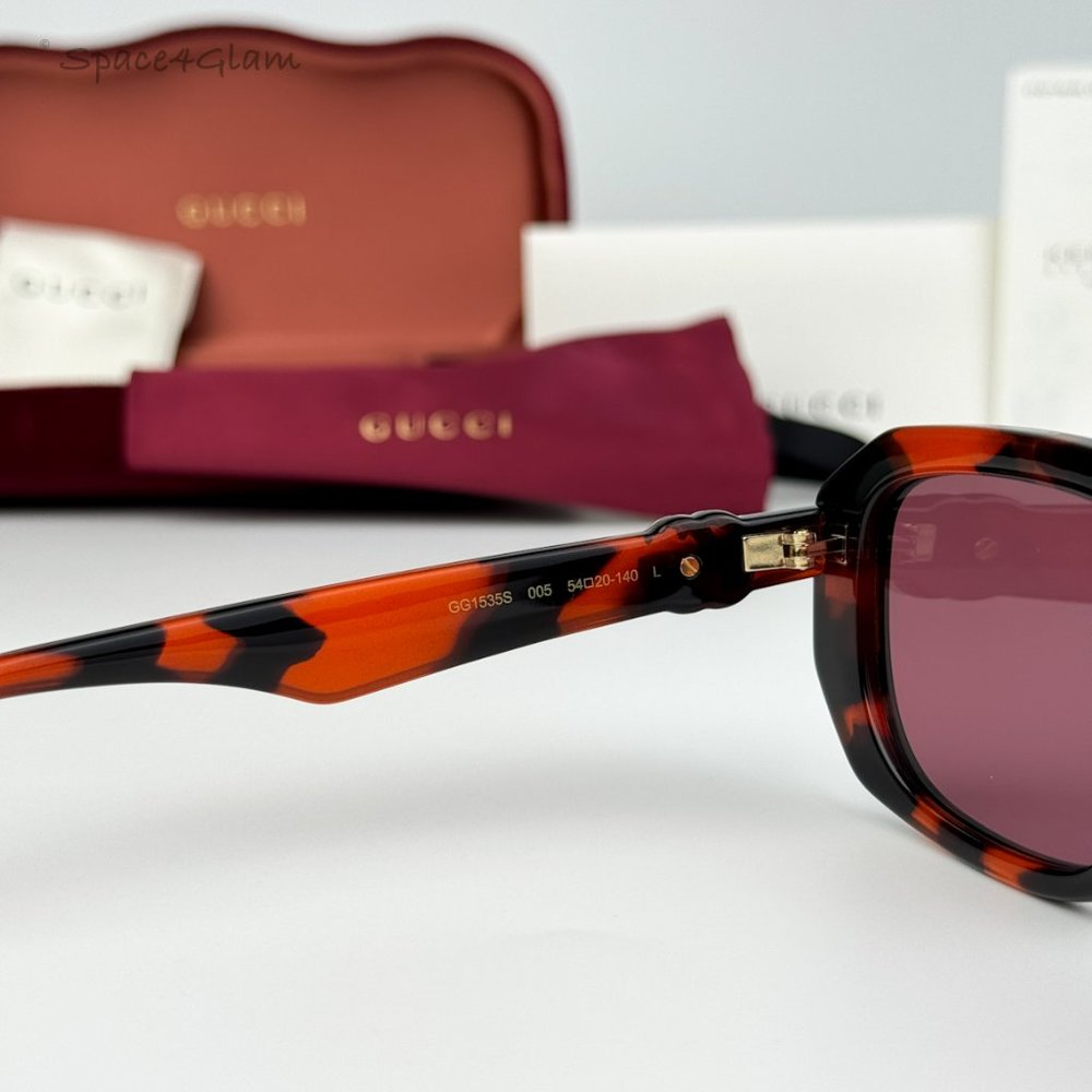 BRAND NEW Gucci GG1535S 005 Orange Havana Violet Women Geometric Sunglasses - Picture 7 of 8